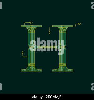 Green H Artdeco Letter Stock Vector