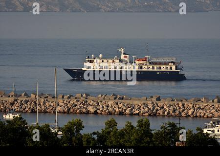 Marseille, France. 12th July, 2023. The passenger ship Artemis arrives at the French Mediterranean port of Marseille. (Photo by Gerard Bottino/SOPA Images/Sipa USA) Credit: Sipa USA/Alamy Live News Stock Photo