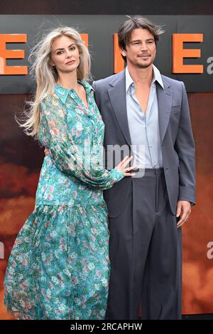 London, UK. July 13th, 2023. Josh Hartnett and Tamsin Egerton arriving at the Oppenheimer UK Premiere, Odeon Luxe, Leicester Square, London. Credit: Doug Peters/EMPICS/Alamy Live News Stock Photo