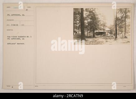 Officers' barracks at War Prison Barracks No. 1, Ft. McPherson, GA. The photograph, taken on May 10, 1919, shows barrack number 39451. The photographer is listed as SECD 5-10-19. The image depicts a symbolic representation of the officers' living quarters. Note: Additional information to be provided in transcripts. Stock Photo