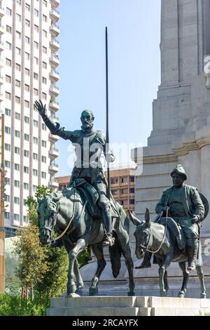 Bronze sculptures of Don Quixote and Sancho Panza on Monument to Miguel de Cervantes, Plaza de España, Centro, Madrid, Kingdom of Spain Stock Photo