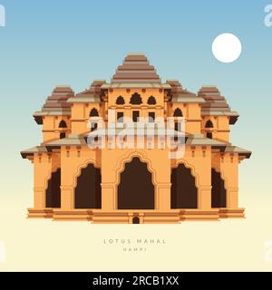 Hampi Monuments  - Lotus Mahal -  Icon Illustration as EPS 10 File Stock Vector
