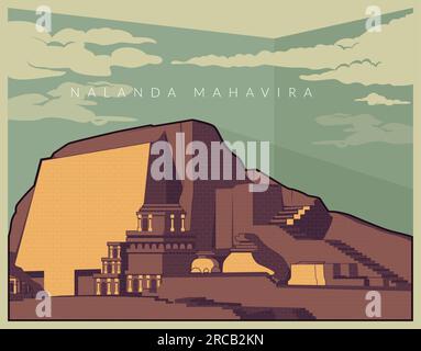Nalanda Mahavira  -  Buddhist Monastic University  -  Icon Illustration as EPS 10 File Stock Vector
