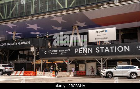 The under renovation Pennsylvania Station in New York on Tuesday, July 4, 2023. The Penn Station area redevelopment plan proposed by former NYS Gov. Andrew Cuomo is dead and buried and a new scaled back plan is in the works.  (© Richard B. Levine) Stock Photo