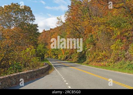 Mountain Road Through the Autumn Colors on the the Skyline Drive in Shenandoah National Park in Virginia Stock Photo