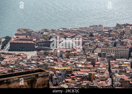 Naples, Italy - April 9, 2022: Aerial cityscape view of the city of Naples, from castel Sant'Elmo, Campania, Italy. Stock Photo