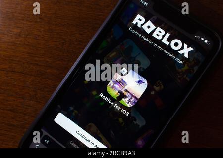 Roblox is an online game platform and game creation system. A smartphone  with the Roblox logo on the screen on the pile of the gamepads Stock Photo  - Alamy