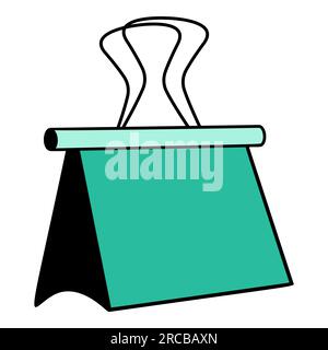 School paper clip binder cartoon in doodle retro style. Back to school stationery element bold bright. Classic supplies for children education or Stock Vector