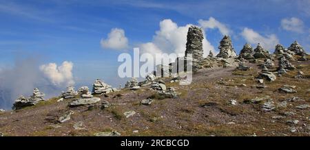 Stone cairns in the Swiss Alps Stock Photo