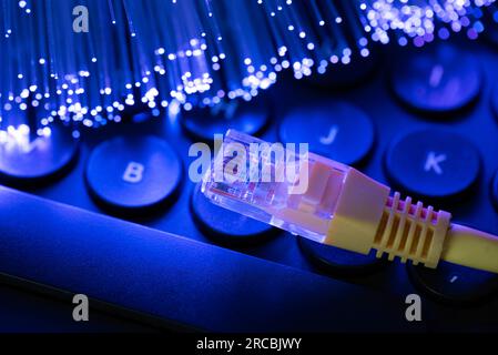 Internet cable, high speed connection, fiber optics concept Stock Photo