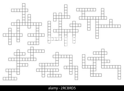 Crossword game grids and word quiz layout templates, vector empty boxes. Crossword or guess word game grid backgrounds with vertical and horizontal cross boxes for intellectual riddle worksheet Stock Vector