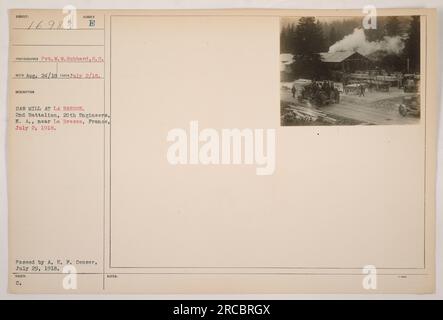 Caption: 'Saw Mill at La Bresse, France, July 2, 1918. This photograph, taken by Pvt. W. W. Hubbard of the 2nd Battalion, 20th Engineers, N.A., shows a sawmill operated by the American military during World War One. The image was cleared by the A.E.F. censor on July 29, 1918.' Stock Photo