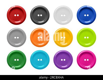 Vector 3d Realistic Buttons for Clothes Icon Set Closeup Isolated. Fashion, Art, Needlework, Sewing, Scrapbooking Decor. Round Clothes Button Stock Vector