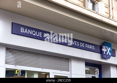 Paris, France - January 20, 2022: Logo of Banque Populaire Rives de Paris International, A french bank in Paris, France. Stock Photo