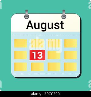 calendar vector drawing, date August 13 on the page Stock Vector