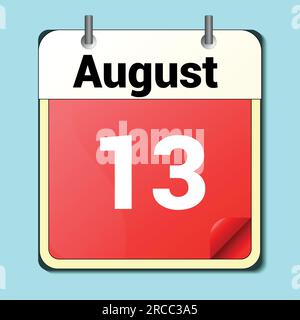 day on the calendar, vector image format, August 13 Stock Vector