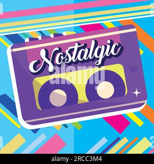Isolated tape Nostalgic vibrant retro colored background Vector Stock Vector