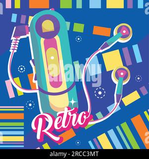 Isolated old walkman Nostalgic vibrant retro colored background Vector Stock Vector