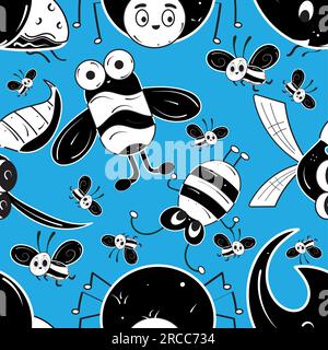 Seamless pattern background with insect sketch characters Vector Stock Vector