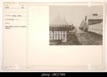 Soldiers receiving medical care at Beau Desert Hospital Center in France during World War One. This photograph was taken by the Signal Corps on March 10, 1921. The hospital center was located in France and was designated by the symbol EU. This image is labeled with the C notes number 864092. Stock Photo