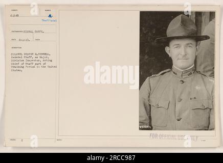 Colonel George M. Russell, General Staff, is seen in this photograph serving as Major, Division Inspector, Acting Chief of Staff during his training period in the United States. The photo was taken by the Signal Corps and is numbered unofficially as 61340. This image is marked 'For Official Use Only.' Stock Photo