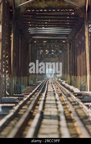 a sunny day on Long Bien bridge Stock Photo