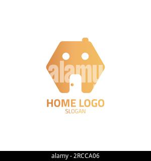 A hexagon house logo with a brown color that resembles a face. Stock Vector