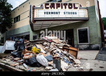 Montpelier, USA. 13th July 2023. The Marquee of the Capitol Theatre in Montpelier, VT, USA, was used to rally cleanup efforts after floodwaters inundated central Vermont. Credit: John Lazenby/Alamy Live NewsNews Stock Photo