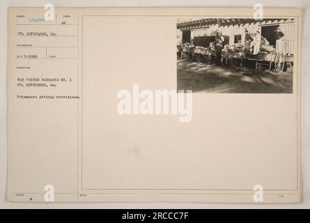 Prisoners at War Prison Barracks No. 1, Ft. McPherson, GA, receiving provisions. Photograph taken by a military photographer in 1949. Stock Photo