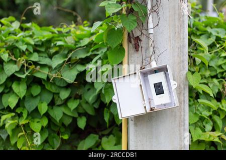 Electrical switch cabinet that is damaged and not ready for use The cause of the fire or safety in the building. Stock Photo