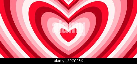 Groovy repeating hearts background. Red and pink romantic pattern. Concentric hypnotic heart design in retro style. Abstract horizontal valentines wallpaper. Vector Stock Vector