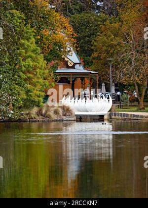 Ballarat Australia /  Water Lily Bridge at Lake Wendouree, Ballarat Victoria Australia.The island santuries and reedbeds around the lake provide a goo Stock Photo