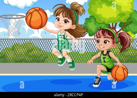 Two Girls Playing Basketball illustration Stock Vector Image & Art - Alamy