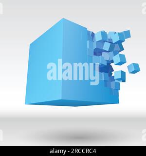 Vector 3D cube explosion with cubical particles Stock Vector