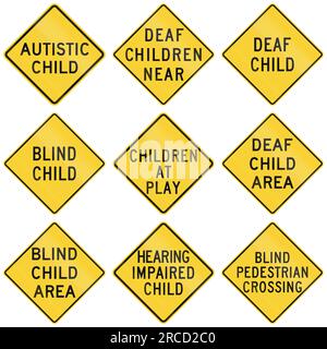 Collection of warning signs used in the USA Stock Photo - Alamy