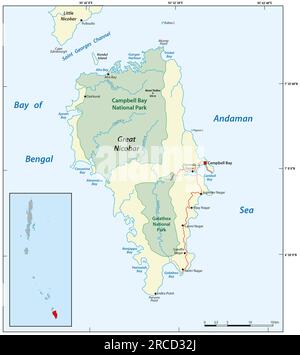 Vector map of the east indian island of Great Nicobar Stock Photo