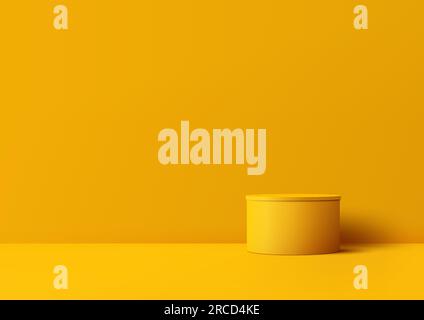 Realistic 3D yellow color cylinder podium stand on a studio room background, creating a modern and minimal concept for product display. This vector il Stock Vector