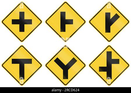 Collection of Intersection warning signs used in the USA Stock Photo ...