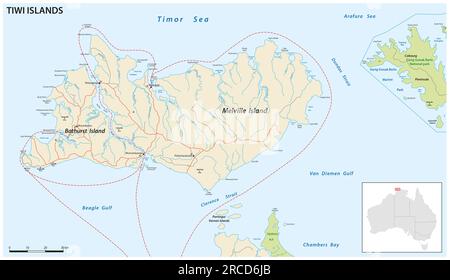 Vector road map of the North Australian Tiwi Islands Stock Photo