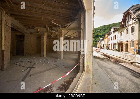 Altenahr, Germany. 06th July, 2023. View into a destroyed restaurant. Two years after the flood disaster on the Ahr River, several inns in Altenahr have not yet been rebuilt. (to dpa: 'Commemoration on the second anniversary of the deadly flood disaster in the Ahr valley') Credit: Thomas Frey/dpa/Alamy Live News Stock Photo