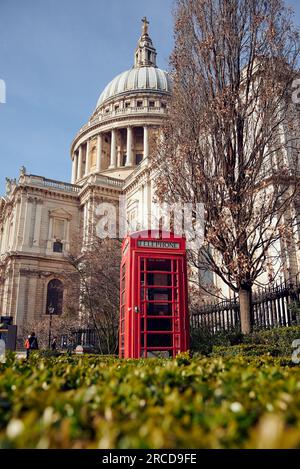 Red telephone box near St Pauls Cathedral Stock Photo