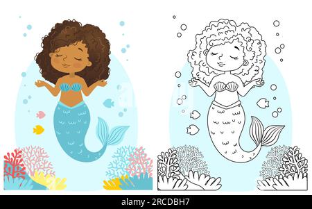 Afro American Mermaid Coloring Page For Kids Stock Vector Image & Art 