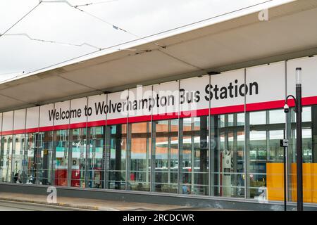 Wolverhampton, UK - July 13 2023:  Signage logo for Wolverhampton Bus Station Stock Photo