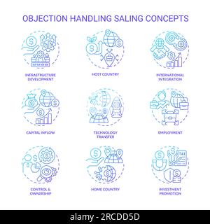 Linear icons for foreign direct investment concepts Stock Vector