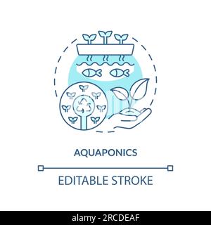 Linear customizable aquaponics icon concept Stock Vector