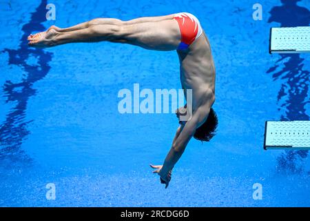 Jules Bouyer of France competes during Men's diving 1m springboard ...