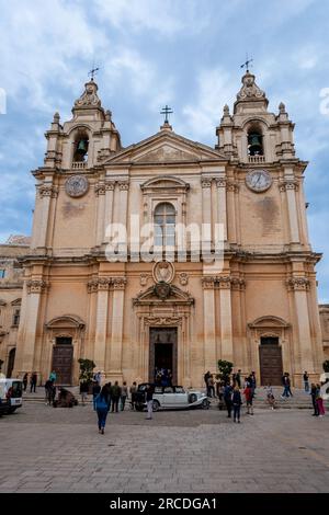 Mdina, Malta, April 30, 2023. Cathedral of St. Peter and St. Paul in Mdina, the main church of the Catholic Archdiocese of Malta Stock Photo