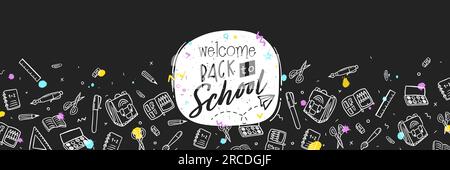 Doodle concept of education, School background with hand drawn school supplies and Back to School lettering Stock Vector