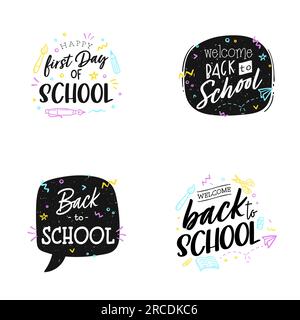 Set of Welcome back to school hand writing and education doodles - Sale tag. Vector illustration, Typography elements Stock Vector
