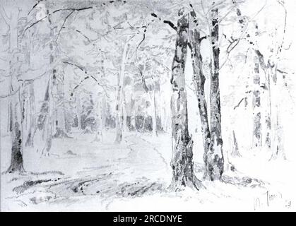 The road in forest by Ivan Shishkin Stock Photo